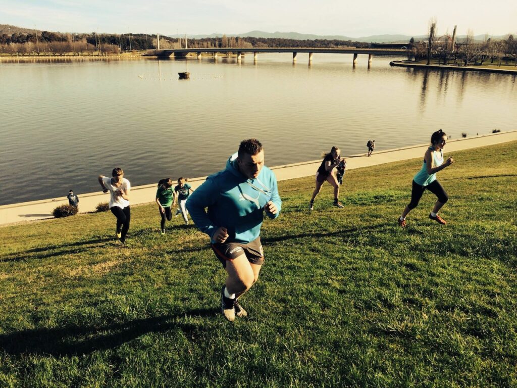 Sprint and hill running training at Lake Burley Griffin in North Canberra