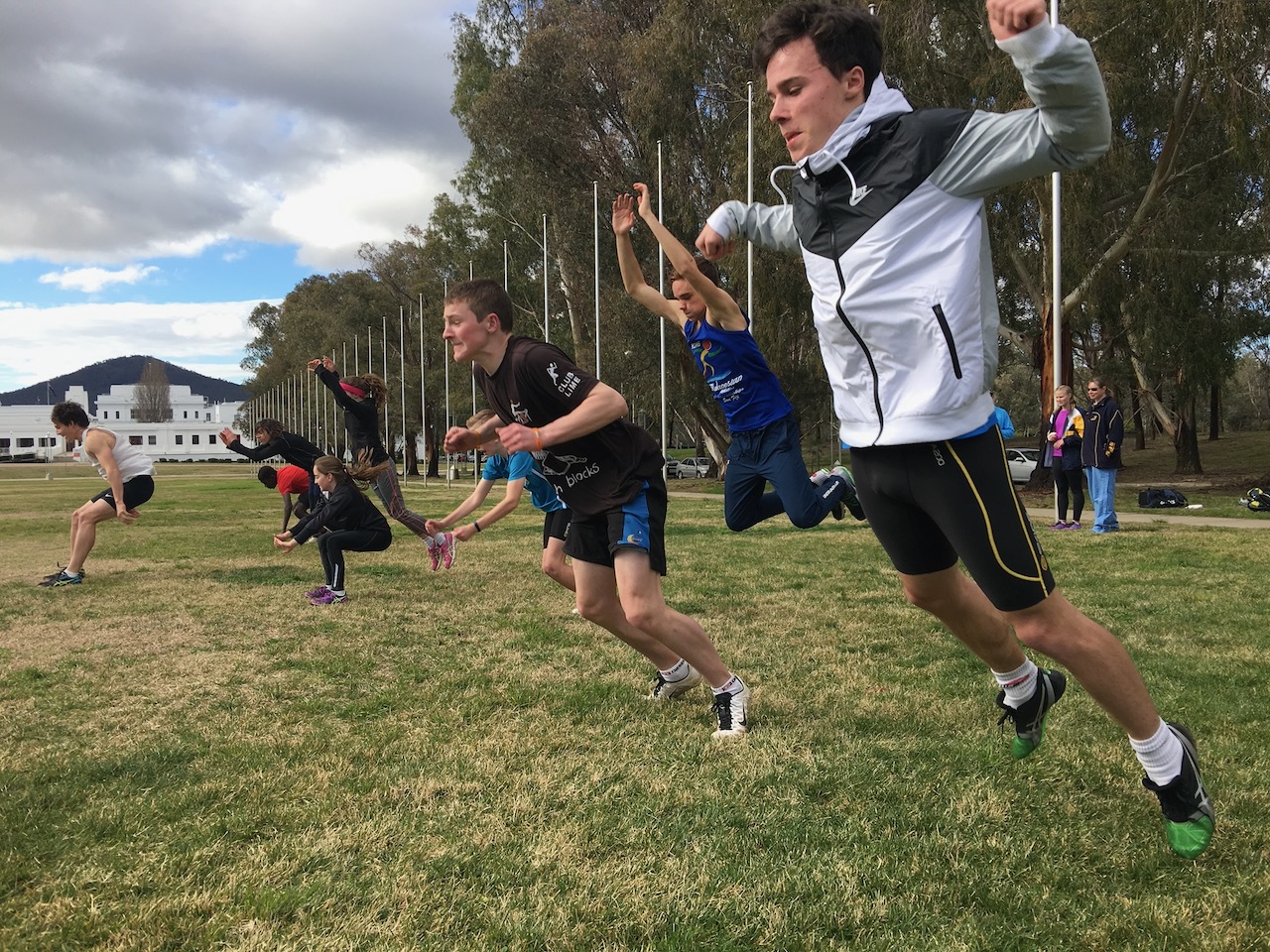 Sprint and hill running training at Parliament House in South Canberra