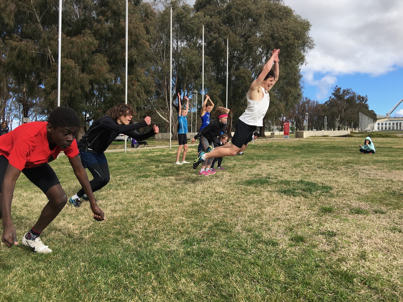 Sprint and running training at Parliament House in South Canberra