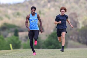 Daniel Nwaboi in full flight at training for the 100m